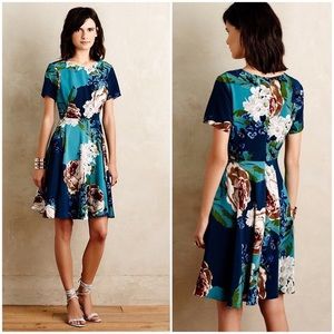 ANTHROPOLOGIE / COREY LYNN CALTER Blue Floral Full Skirt Dress - Sz 4